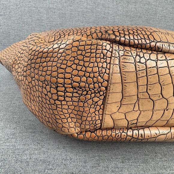 Vtg Brahmin Leather Handbag Large Tan Croc Embossed Smooth Tote Hobo Slouch Boho - Picture 13 of 16